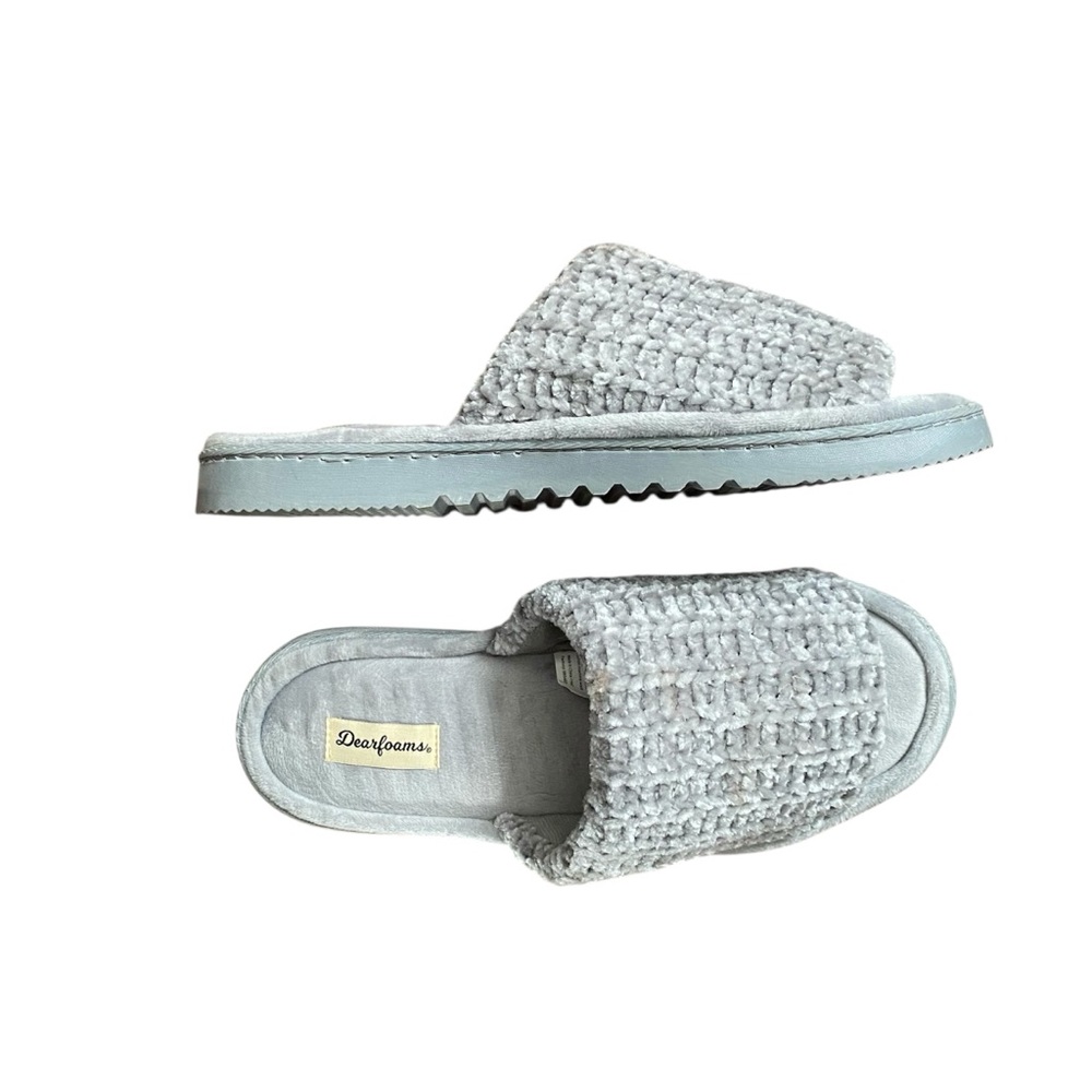 Dearfoams Rose Chenille Slide Slippers XL Women’s 11/12 Sleet Gray